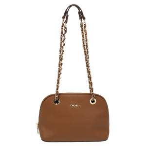 Pre Owned Dkny Tan Leather Dome Chain Shoulder Bag
