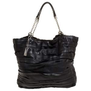 Pre Owned Dkny Black Ruffle Leather Chain Tote