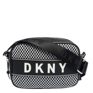 Pre Owned DKNY Black Leather and Mesh Camera Crossbody Bag