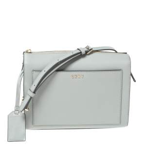 Pre Owned Dkny Grey Leather Ava Zip Crossbody Bag