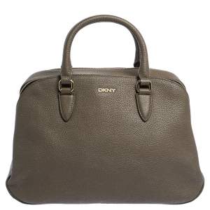 Pre Owned DKNY Khaki Leather Double Zipper Satchel
