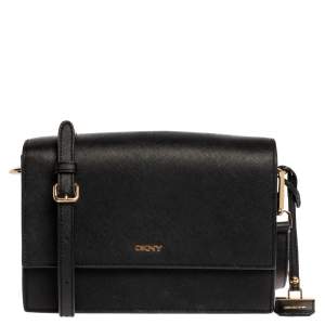 Pre Owned Dkny Black Leather Flap Crossbody Bag