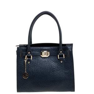 Pre Owned Dkny Navy Blue Leather Tote