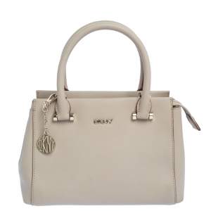 Pre Owned DKNY Light Beige Leather Small Dona Karan Zip Tote