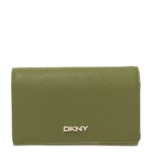 Pre Owned Dkny Green Leather Trifold Compact Wallet