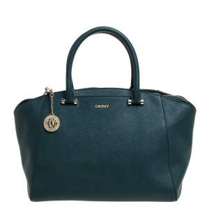 Pre Owned DKNY Green Leather Chelsea Top Zip Satchel