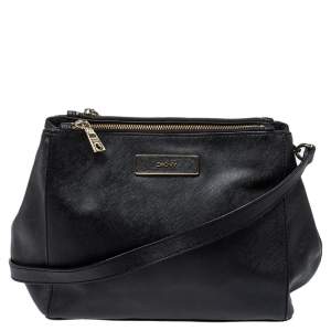 Pre Owned Dkny Black Leather Double Zip Shoulder Bag