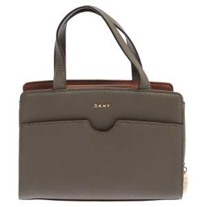 Pre Owned Dkny Khaki Green Leather Front Pocket Satchel 