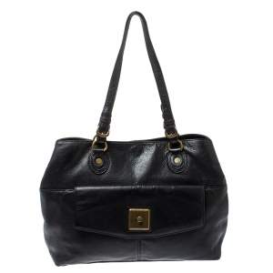Dkny Black Leather Turnlock Pocket Tote