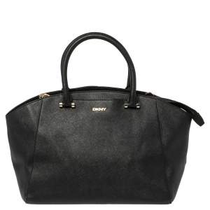 Pre Owned Dkny Black Leather Zip Dome Satchel 