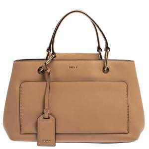 Pre Owned DKNY Beige Leather Front Pocket Tote