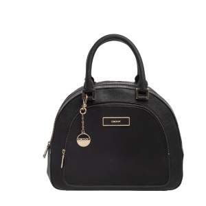 Pre Owned DKNY Black Leather Front Pocket Dome Satchel