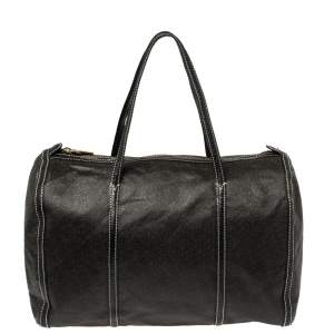 DKNY Black/Dark Brown Signature Coated Canvas and Leather Duffle Bag