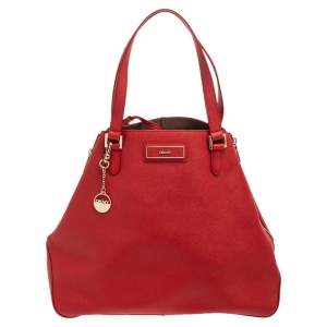 DKNY Red Leather Zip Side Shopper Tote