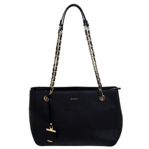 Pre Owned Dkny Black Leather Chain Tote