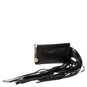 مملوكة مسبقًا DKNY Black Leather Fringe Clutch