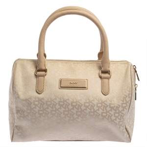 Pre Owned DKNY Beige Monogram Canvas Boston Bag