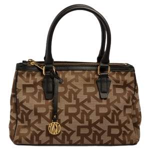 Pre Owned DKNY Monogram Canvas and Leather Double Zip Tote