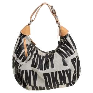 مملوكة مسبقًا Dkny Grey/Beige Signature Canvas and Leather Hobo