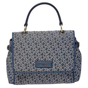 Pre Owned DKNY Blue/White Canvas and Leather Top Handle Bag