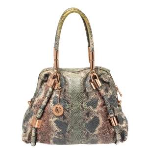 Pre Owned Dkny Multicolor Python Embossed Leather Satchel