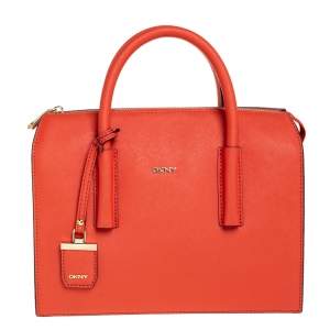 Pre Owned DKNY Orange Leather Zip Bryant Park Satchel