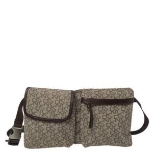 Pre Owned Dkny Brown/Beige Monogram Canvas and Leather Trim Belt Bag