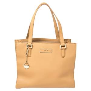 DKNY Beige Leather Bryant Park Zip Tote