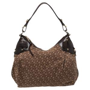  Dkny Brown Leather And Canvas Monogram Hobo