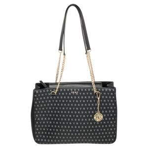 DKNY Black Signature Leather Chain Tote