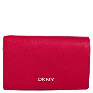 Pre Owned DKNY Red Saffiano Leather Flap Continental Wallet