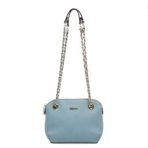 Pre Owned DKNY Light Blue Leather Chain Shoulder Bag
