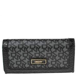 Dkny Black/Grey Signature Coated Canvas and Leather Continental Flap Wallet