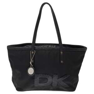 DKNY Black Nylon and Leather Sequin Logo Tote