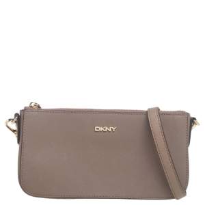 Dkny Dark Beige Leather Small Top Zip Crossbody Bag