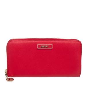 Dkny Red Leather Zip Around Wallet