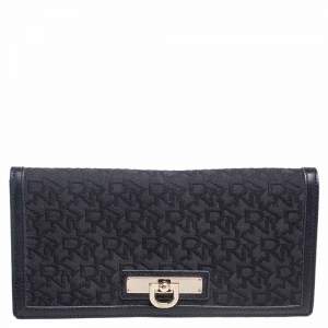 Pre Owned Dkny Black Signature Canvas and Leather Long Wallet