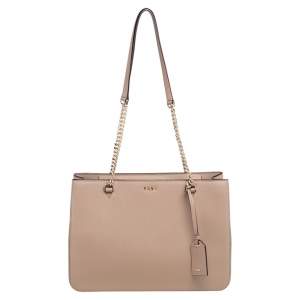 DKNY Beige Leather Bryant Park Chain Tote