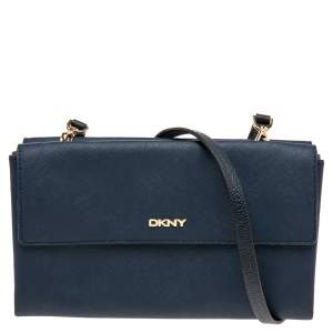 Pre Owned حقيبة كروس دي كي أن واي قلاب جلد أزرق