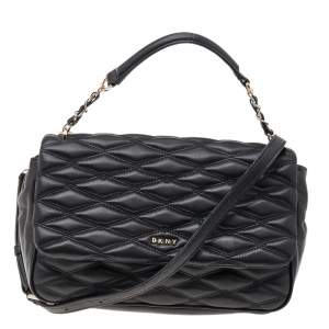 Pre Owned حقيبة دي كي إن واي لارا جلد أسود ماسي مبطن بيد علوية