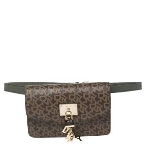 Pre Owned Dkny Brown/Beige PVC Monogram and Leather Trim Belt Bag