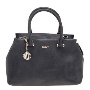 Pre Owned DKNY Black Leather Top Zip Tote