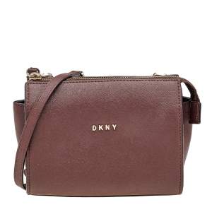 Pre Owned DKNY Burgundy Leather Zip Crossbody Bag
