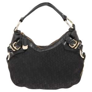 مملوكة مسبقًا Dkny Black Leather And Monogram Canvas Hobo