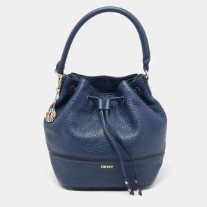 Pre Owned DKNY Blue Leather Drawstring Bucket Bag