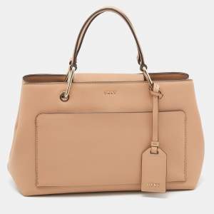 Pre Owned DKNY Beige Leather Front Pocket Satchel