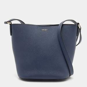 Pre Owned DKNY Navy Blue Leather Crossbody Bucket Bag