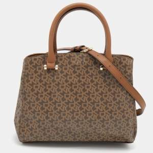 Pre Owned DKNY Brown Signature Coated Canvas and Leather Satchel
