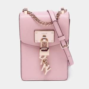 Pre Owned Dkny Powder Pink Leather Elisa Phone Crossbody Bag