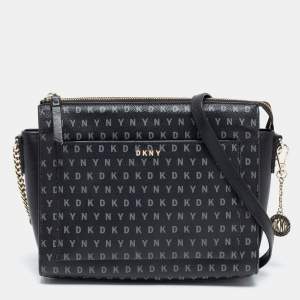 مملوكة مسبقًا DKNY Black/Grey Coated Canvas Ava Zip Crossbody Bag